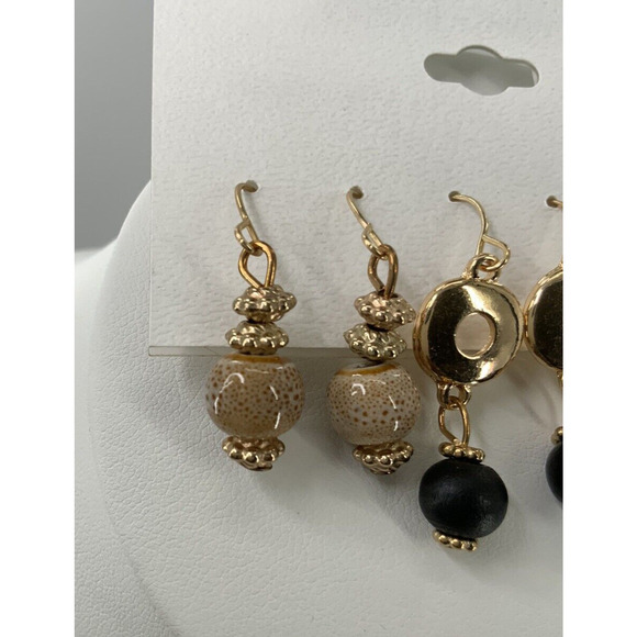 A&I Drop Earrings Fish Hook Wire Three Pair Gold-Tone Neutrals Fashion Jewelry - Picture 2 of 9